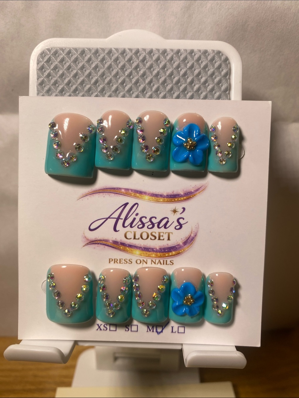 Duck Nails Teal & Nude Rhinestone Press-On Nail Set